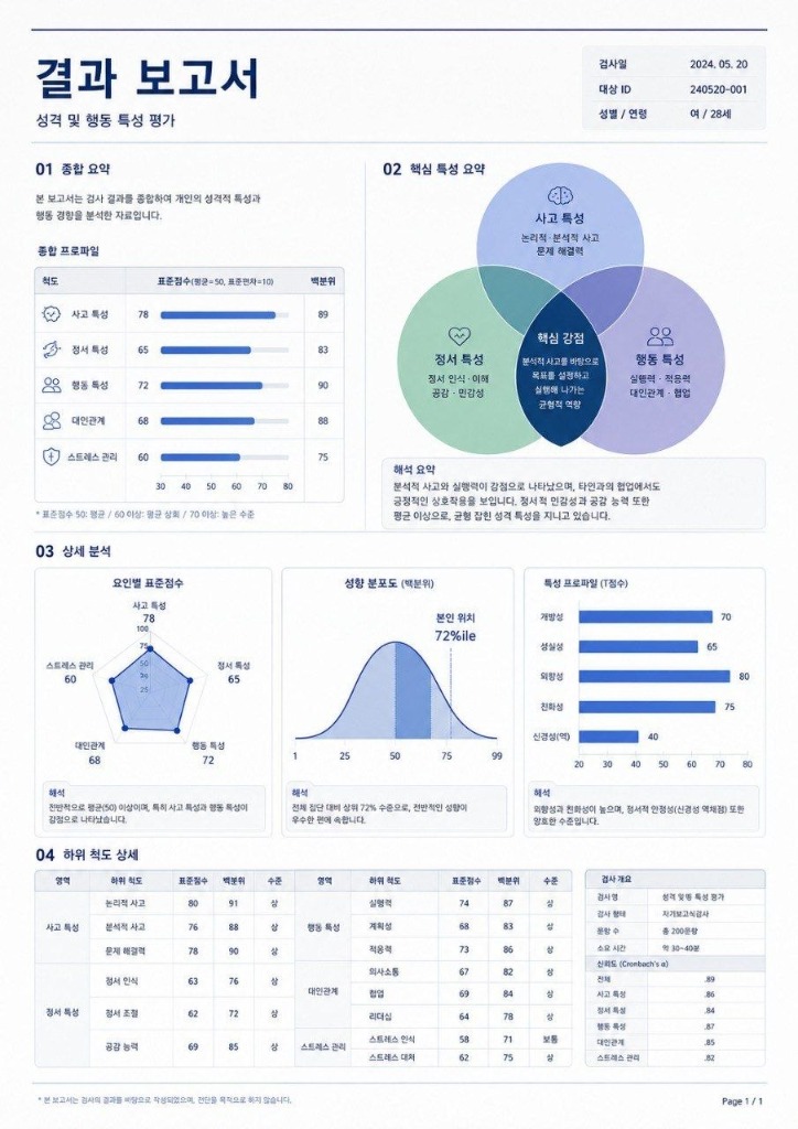 성격 및 행동 특성 결과 보고서